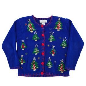 Lisa Vintage Christmas Cardigan Sweater Blue L